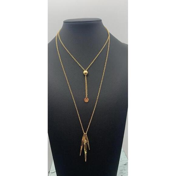 Gorjana Gold Plated Slider Lariat Bolo Style Dangle Leaf Leaves Necklace - Picture 1 of 4